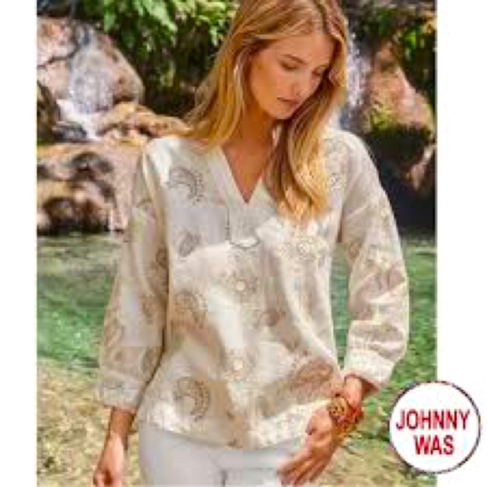 Johnny Was Skyler Embroidered Linen Top blouse
